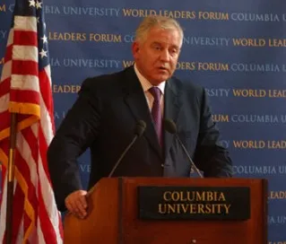 Prime Minister Ivo Sanadar delivers a keynote address during the 2006 World Leaders Forum.