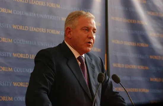 Prime Minister Ivo Sanadar delivers a keynote address during the 2006 World Leaders Forum.